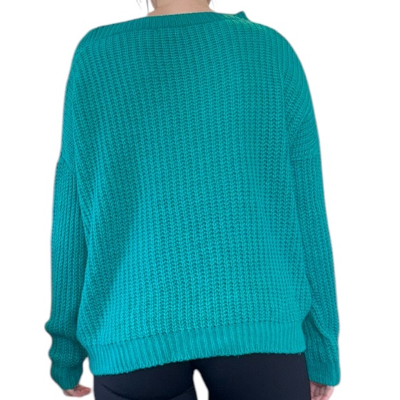 Swoop Neck Teal Sweater - Picture 2 of 12